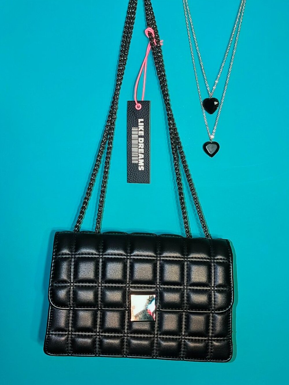 Black Like Dreams Crossbody Handbag black heart silver necklace bundle
